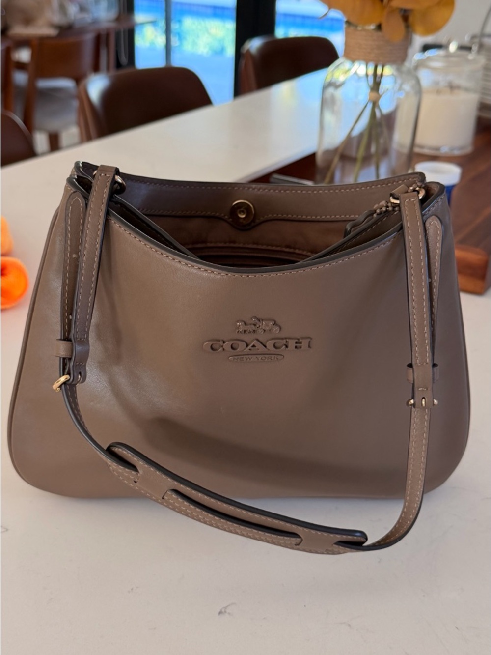 COACH Taupe Smooth Leather Shoulder Bag